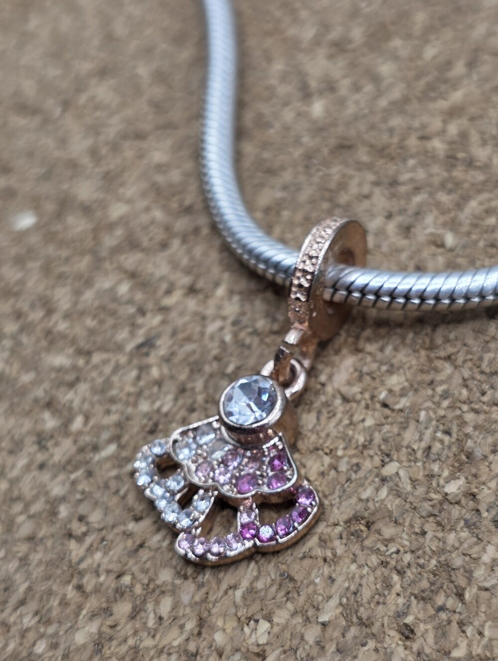5/$25 ❤️ ROSE GOLD PINK AND WHITE CZ FAN CHARM FOR PANDORA - Picture 2 of 2